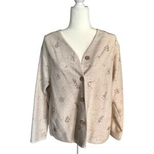 Vintage Artisans Beach Print Button Up Shirt Waffle Knit Long Sleeve Size L